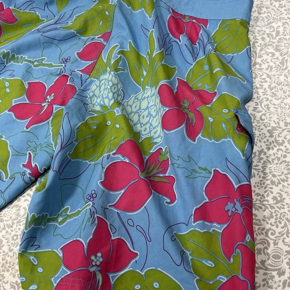 Maui & Sons Board Shorts Men’s 30 Tropical Floral Swim Trunks Blue Pink Hawaii - Picture 8 of 16